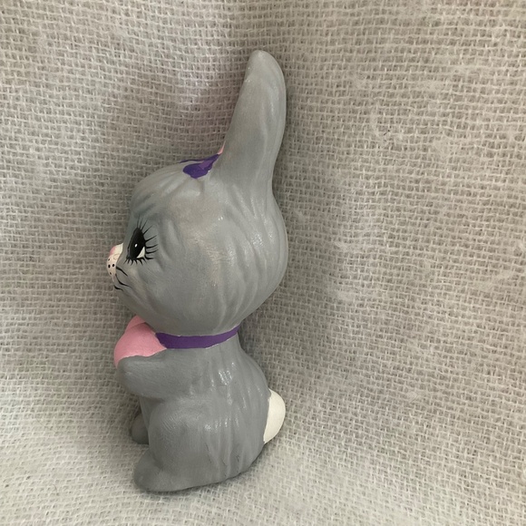 Ceramic Bunny Handpainted 5.5” Gray Pink Purple Easter Spring - Picture 3 of 10